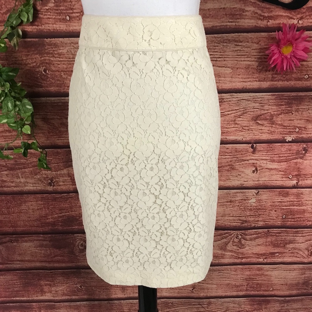 Talbots Skirt 10 Petite Cream Ivory Lace Straight Pencil Knee Wedding Church
